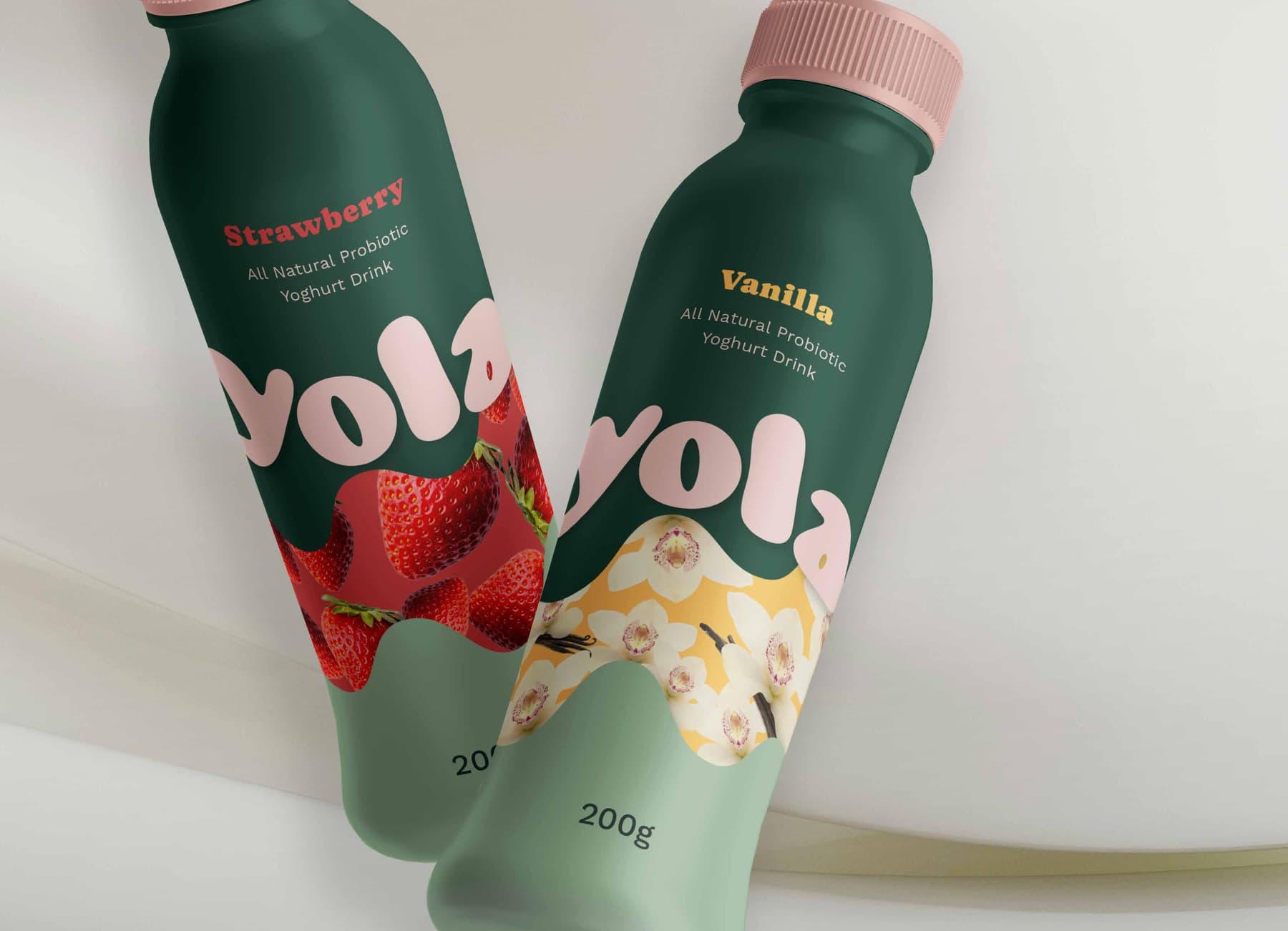 Yola Strawberry and Vanilla probiotic yoghurt drink bottles